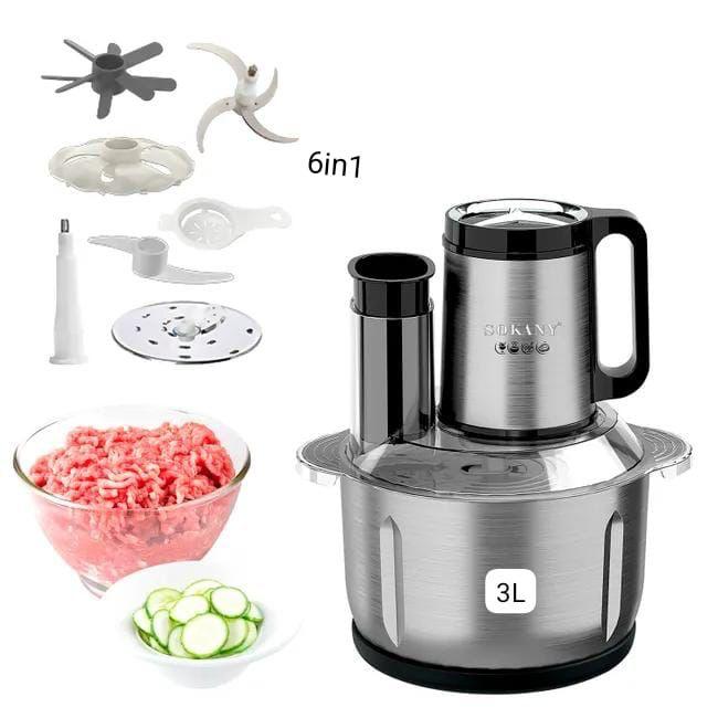 Hachoir Électrique Multifonction 6 en 1 – Bol Inox 3L