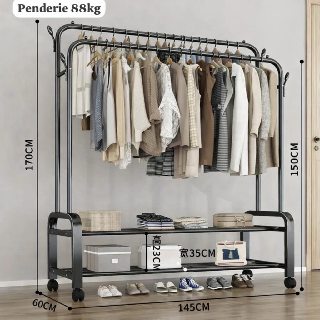 Penderie à Vêtements Métallique Multifonction avec Étagères – Charge 88KG