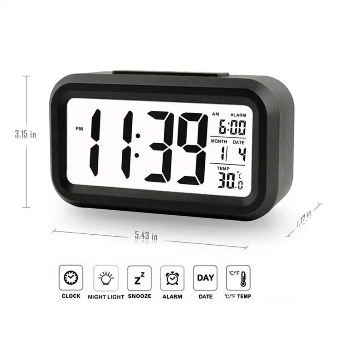 Réveil numérique LCD intelligente avec rétroéclairage – Affichage de l’heure, date, alarme et température