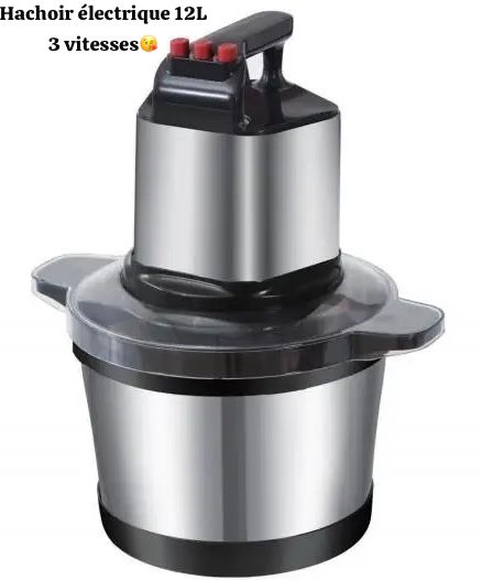 Hachoir Électrique 12L en Acier Inoxydable – 3 Vitesses Ultra Puissant