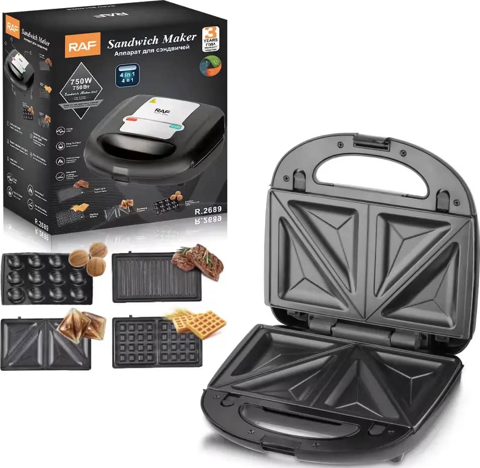 Machine à Sandwich 4 en 1 RAF – Gaufrier, Grill & Appareil à Croque-Monsieur 750W