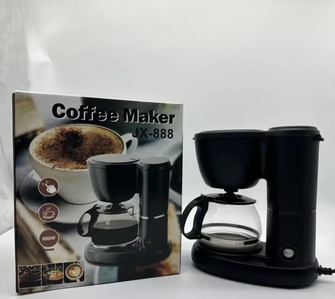 ☕ Cafetière Électrique JX-888 – 800W, Design Compact avec Carafe en Verre