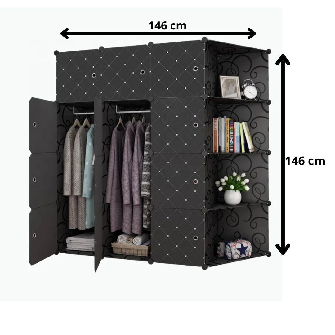 Armoire de Rangement Modulaire 146 cm – Dressing Pliable avec Étagères et Porte-Vêtements
