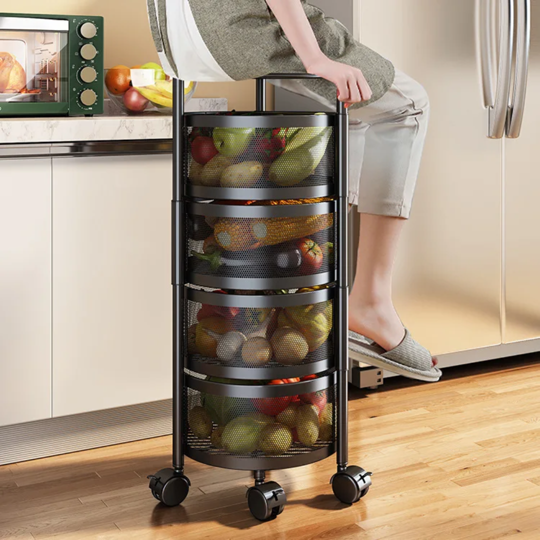 Étagère de Rangement Multifonction à Roulettes – Panier Rotatif Cuisine & Maison