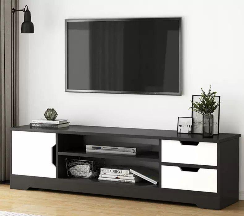 Meuble TV Moderne avec Rangements et Tiroirs – Design Élégant Noir & Blanc