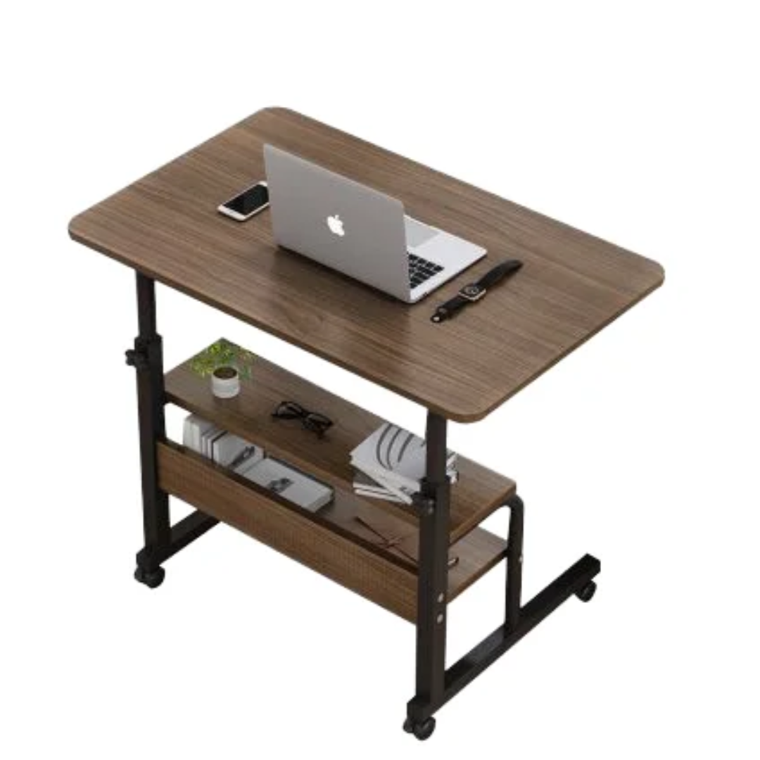 Table de Bureau Multifonction à Roulettes – Réglable avec Étagères de Rangement