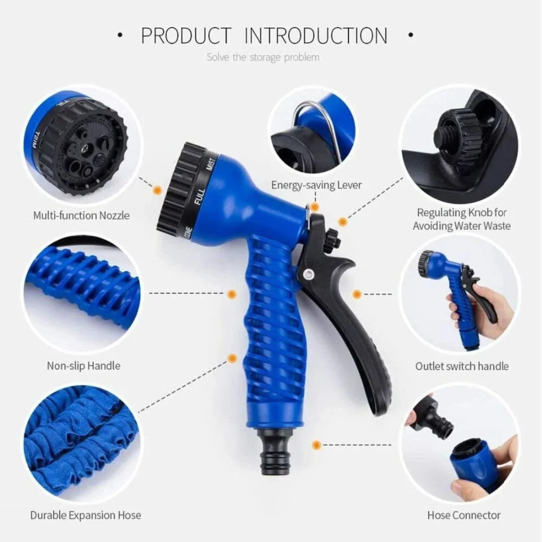 Tuyau d’arrosage extensible 22,5m/75ft avec pistolet multi-jets