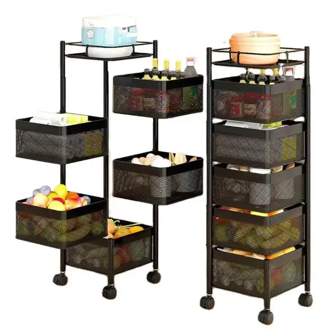 Étagère de Rangement Multifonction à Roulettes – Panier Rotatif Cuisine & Maison