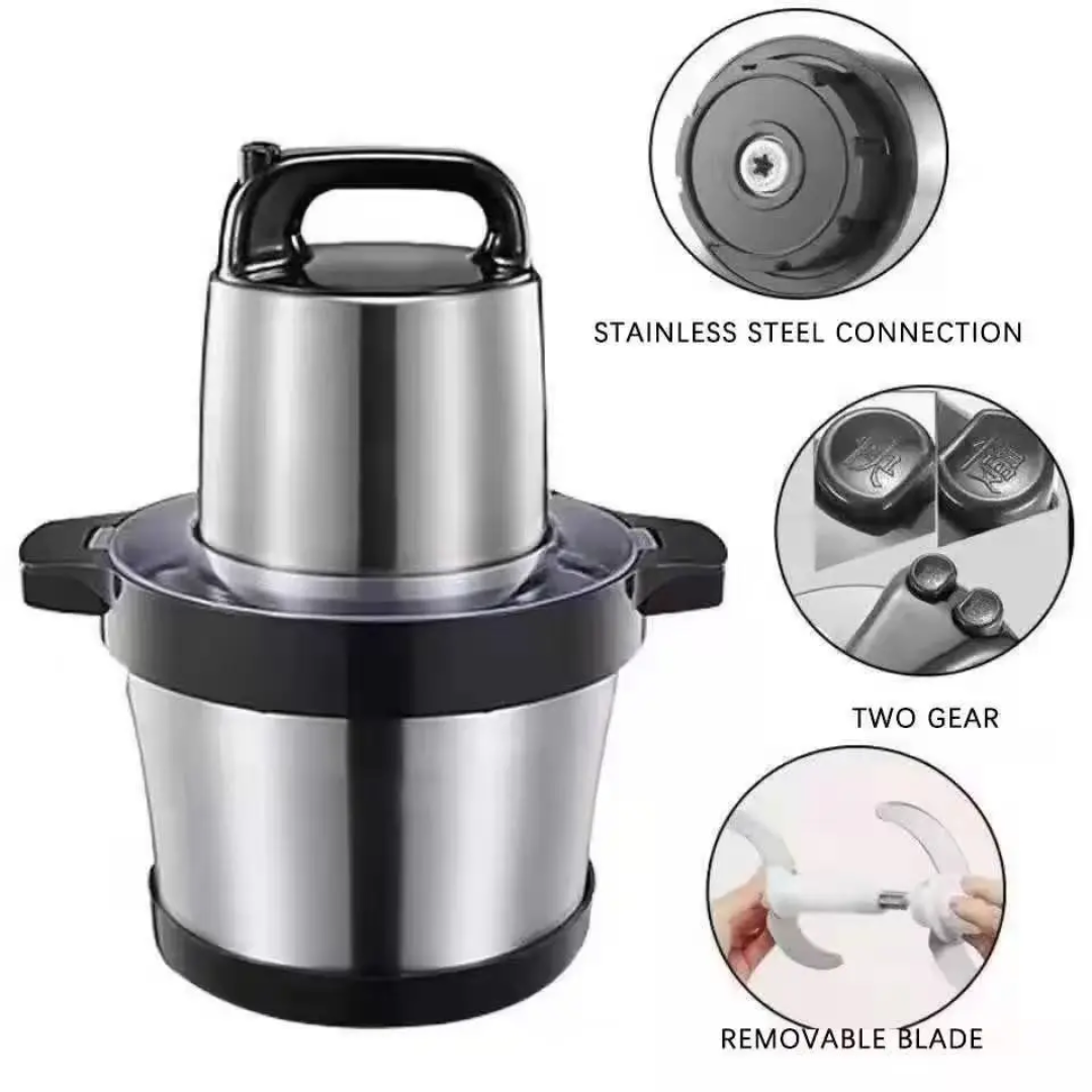 Hachoir Électrique 6L en Acier Inoxydable – 2 Vitesses Puissantes | Robot Multifonction Cuisine