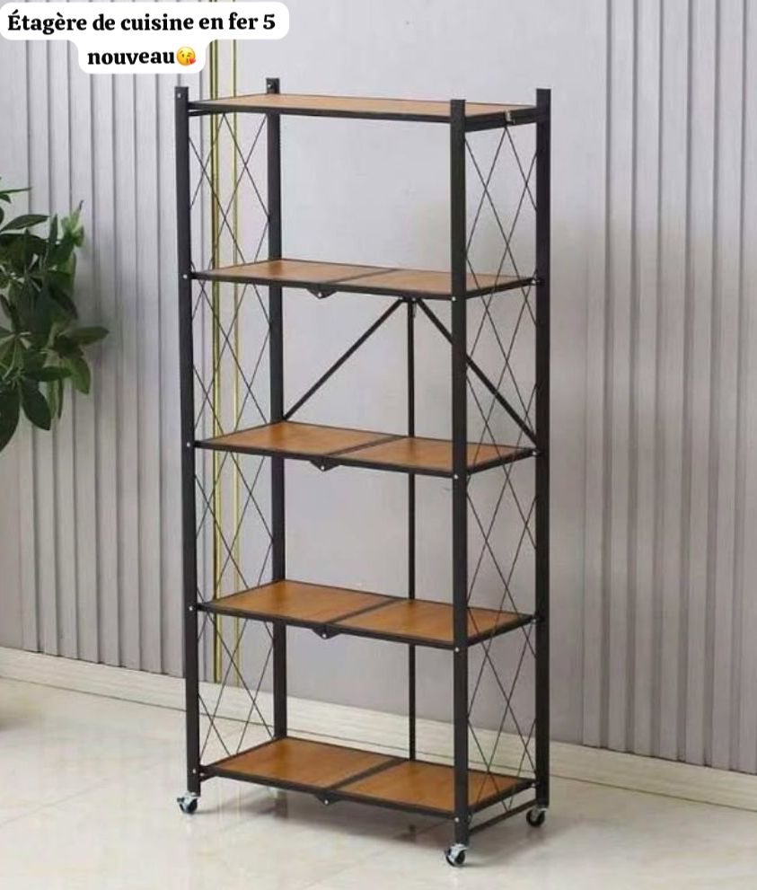 Étagère de Cuisine en Métal 5 Niveaux avec Roulettes – Rangement Multifonction