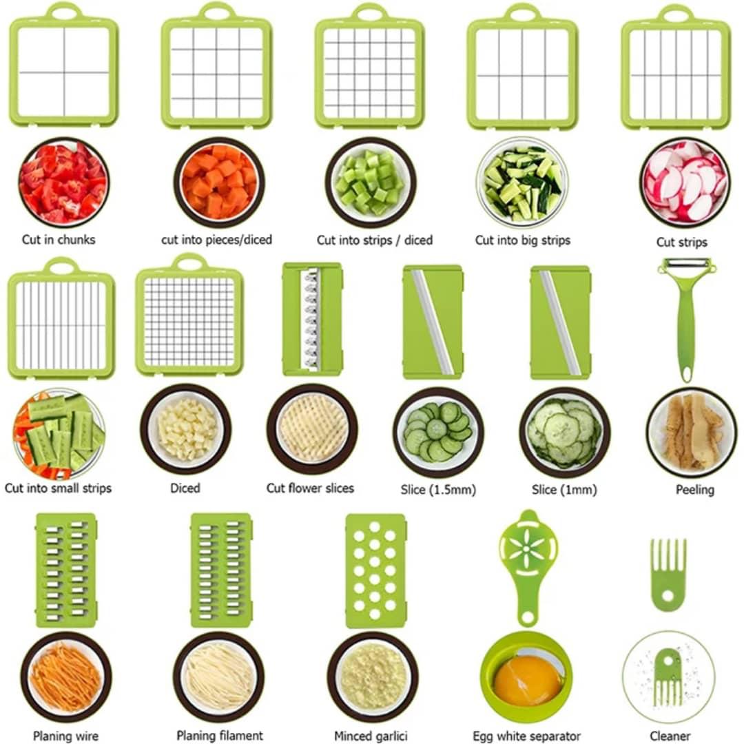 Coupe-Légumes Multifonction 10 en 1 avec Panier de Rangement