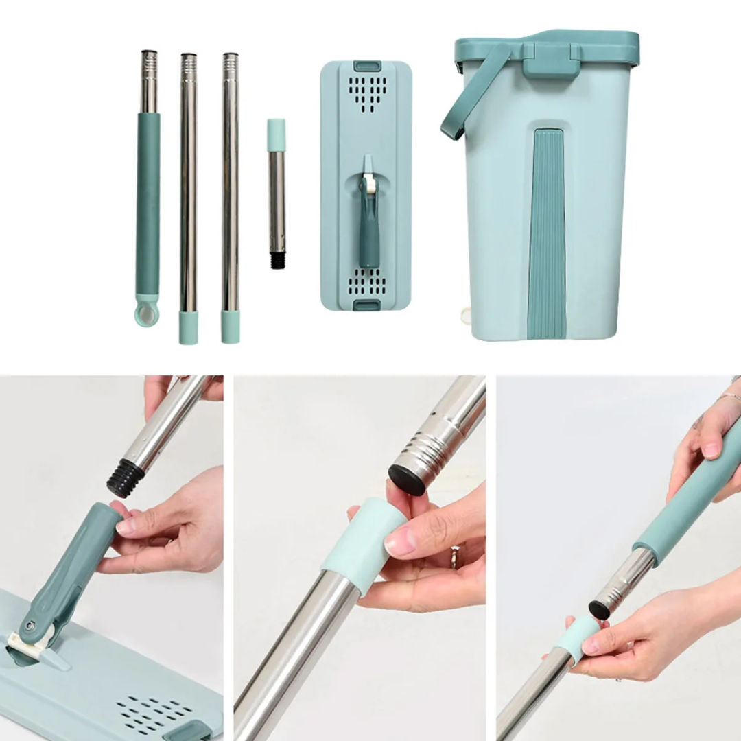 Seau Essoreur avec sérpillere plate – Rotation 360° & Double Usage Sec/Humide