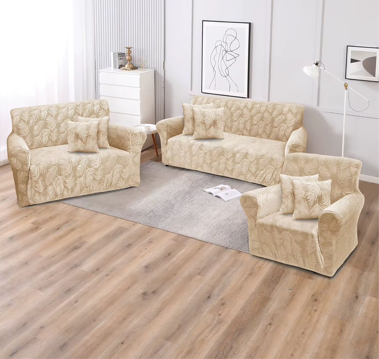 Housse de Canapé Extensible Motif Feuilles – Protection Élégante et Confortable