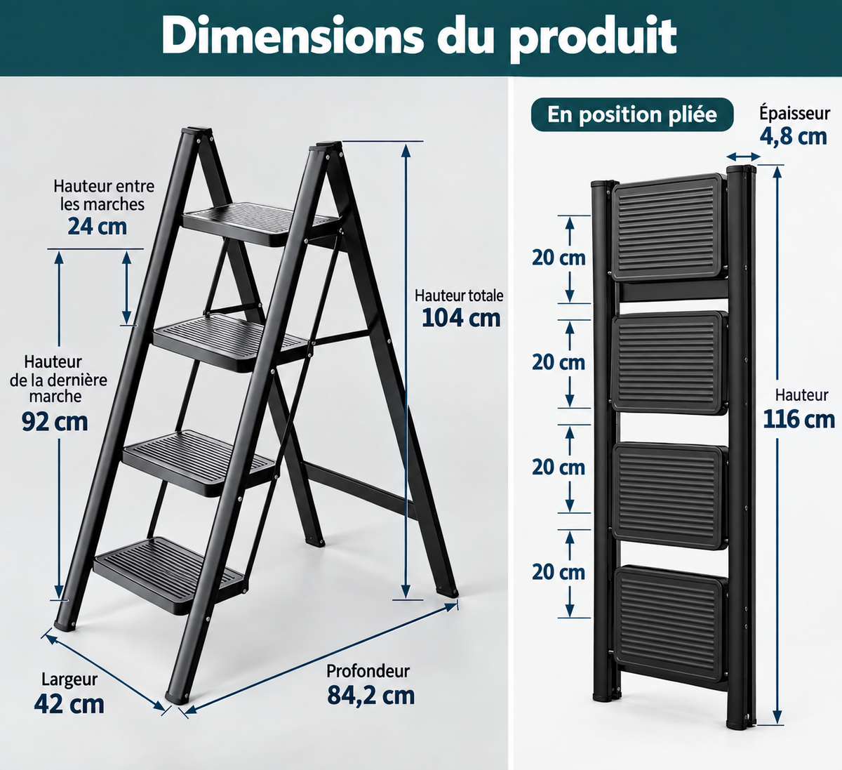 Échelle Pliante 4 Niveaux en Métal – Stable, Compacte et Résistante (Réf: R1213H)
