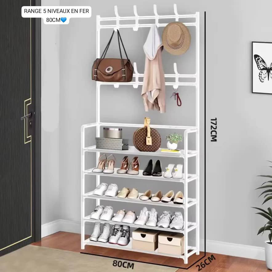 Rangement en Fer 5 Niveaux avec Portemanteau – 80 cm