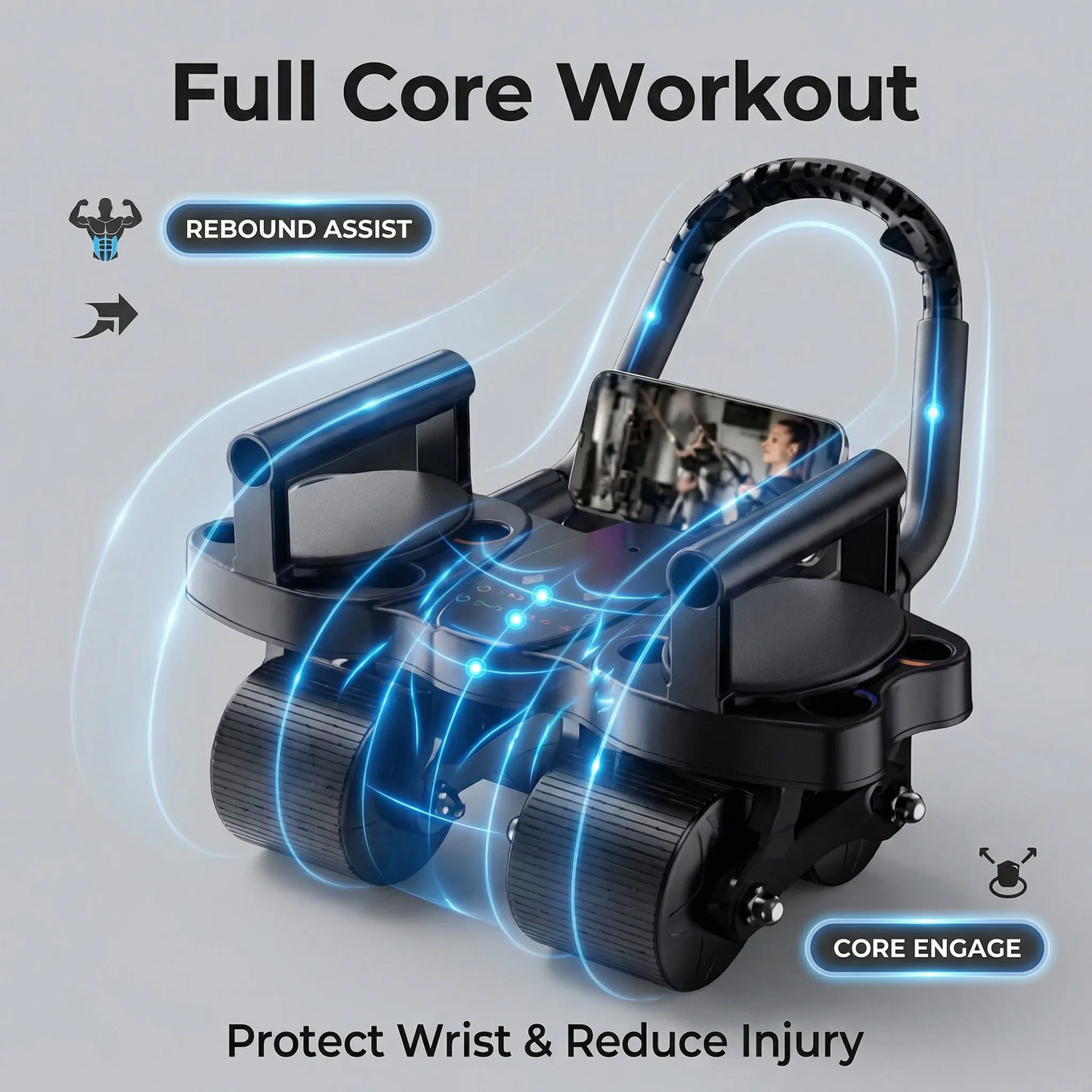 Roue Abdominale Multifonction 3-en-1 avec Support des Coudes – Roue Ab Wheel + Appuis Pompes + Renforcement Musculaire