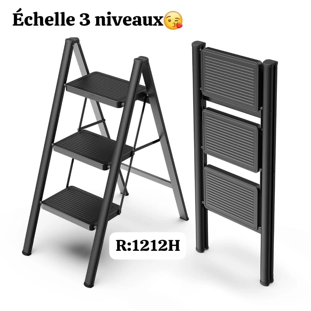 Échelle Pliante 3 Niveaux en Métal – Compacte, Stable et Résistante
