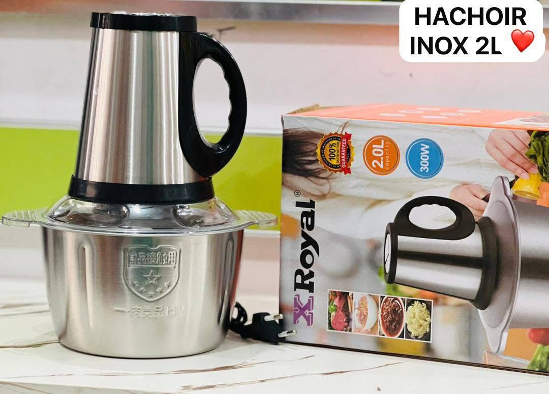 Hachoir Électrique Inox 2L – 300W Puissant – Bol en Acier Inoxydable