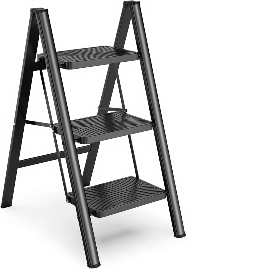 Échelle Pliante 3 Niveaux en Métal – Compacte, Stable et Résistante