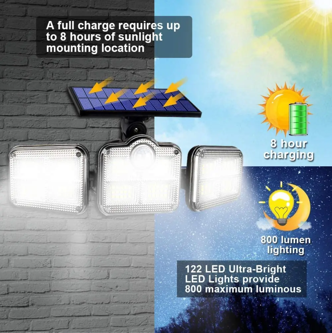 🔆 Projecteur Solaire LED Extérieur 3 Têtes avec Télécommande