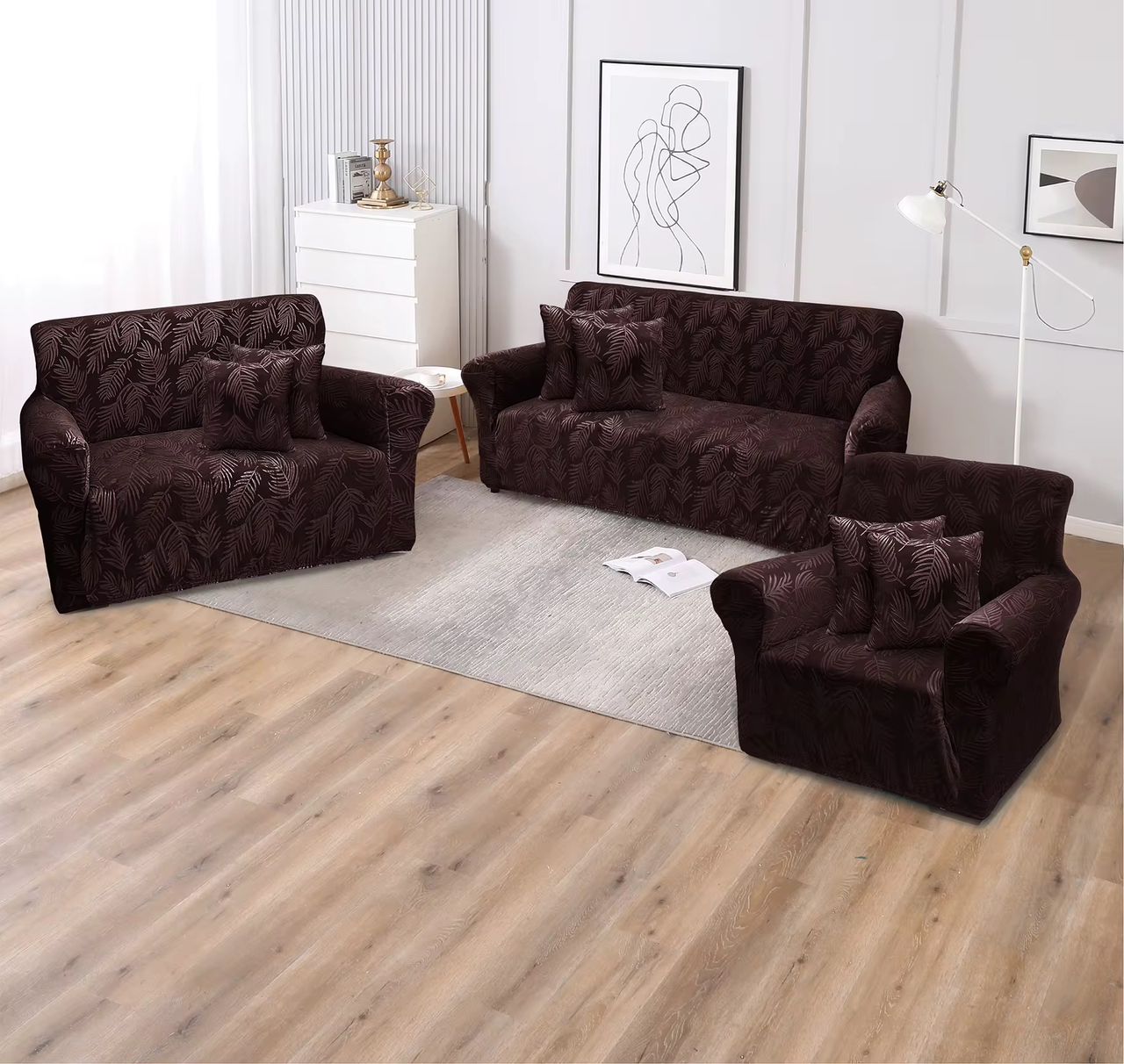 Housse de Canapé Extensible Motif Feuilles – Protection Élégante et Confortable