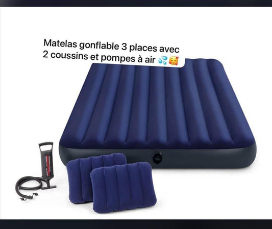 Matelas Gonflable 2 Places avec 2 Coussins + Pompe manuelle Intégrée