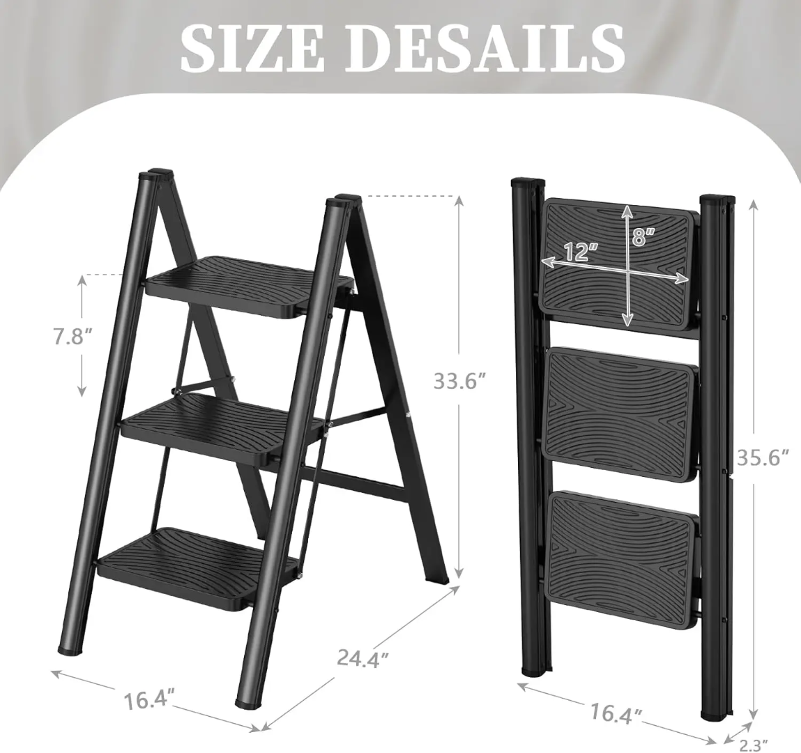 Échelle Pliante 3 Niveaux en Métal – Compacte, Stable et Résistante