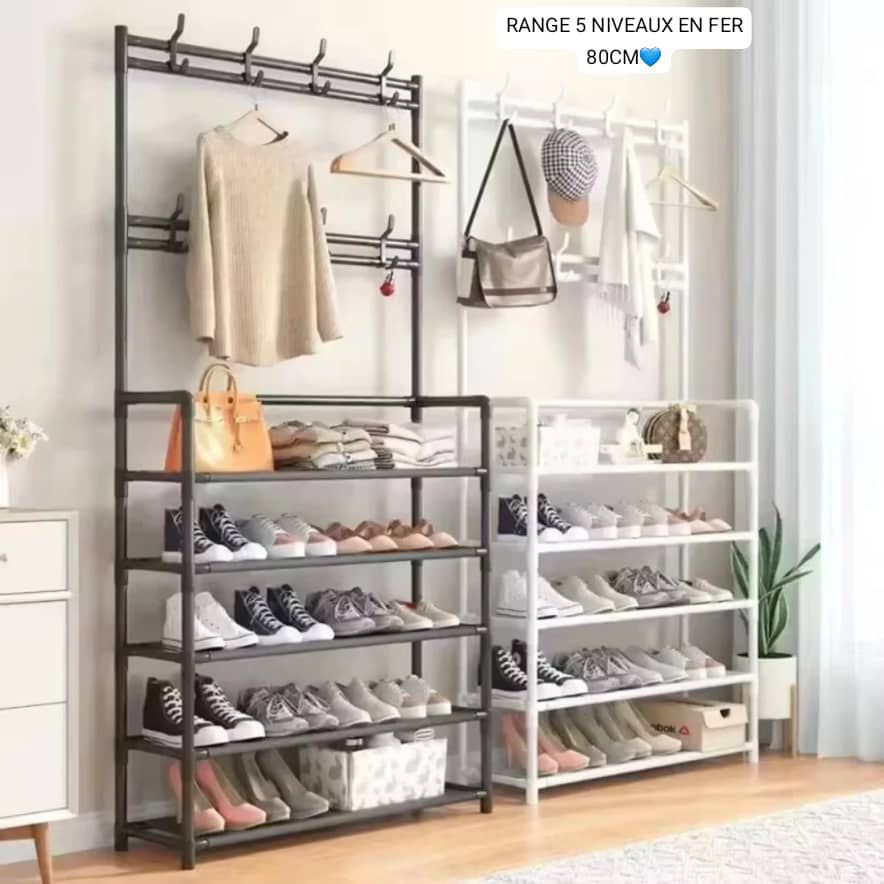 Rangement en Fer 5 Niveaux avec Portemanteau – 80 cm
