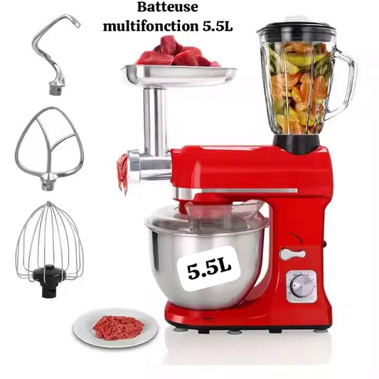 Batteuse Multifonction 5.5L – Robot Pâtissier avec Blender et Hachoir à Viande