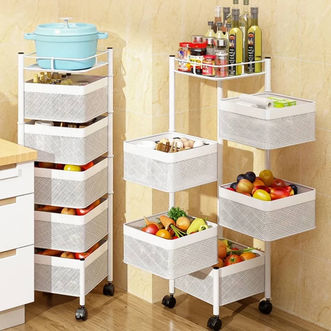 Étagère de Rangement Multifonction à Roulettes – Panier Rotatif Cuisine & Maison
