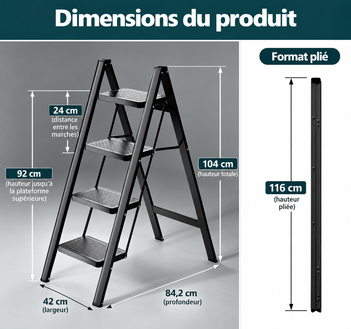 Échelle Pliante 4 Niveaux en Métal – Stable, Compacte et Résistante (Réf: R1213H)