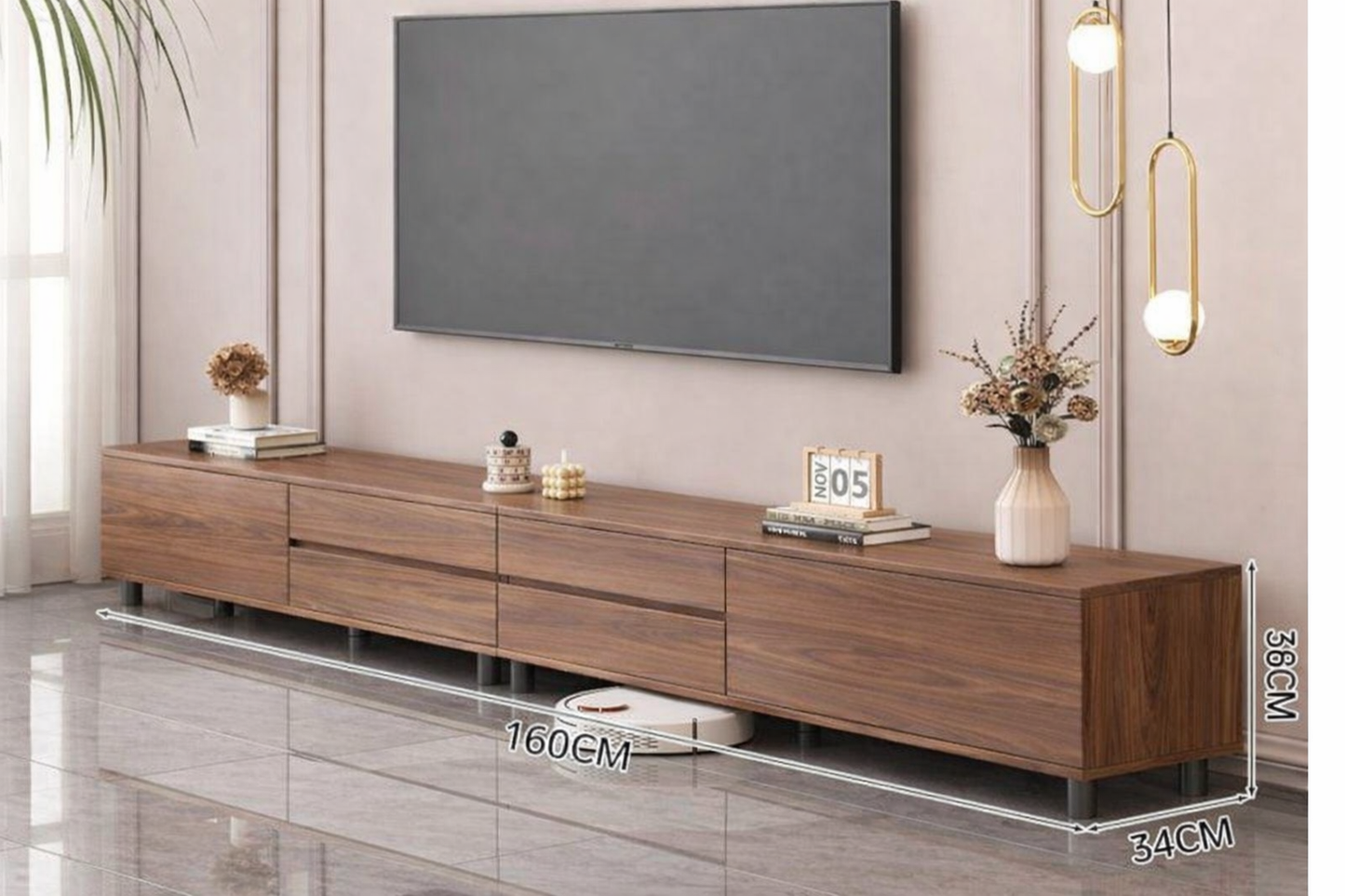 Meuble TV Moderne 160 cm – Design Bois Élégant avec Rangements Intégrés
