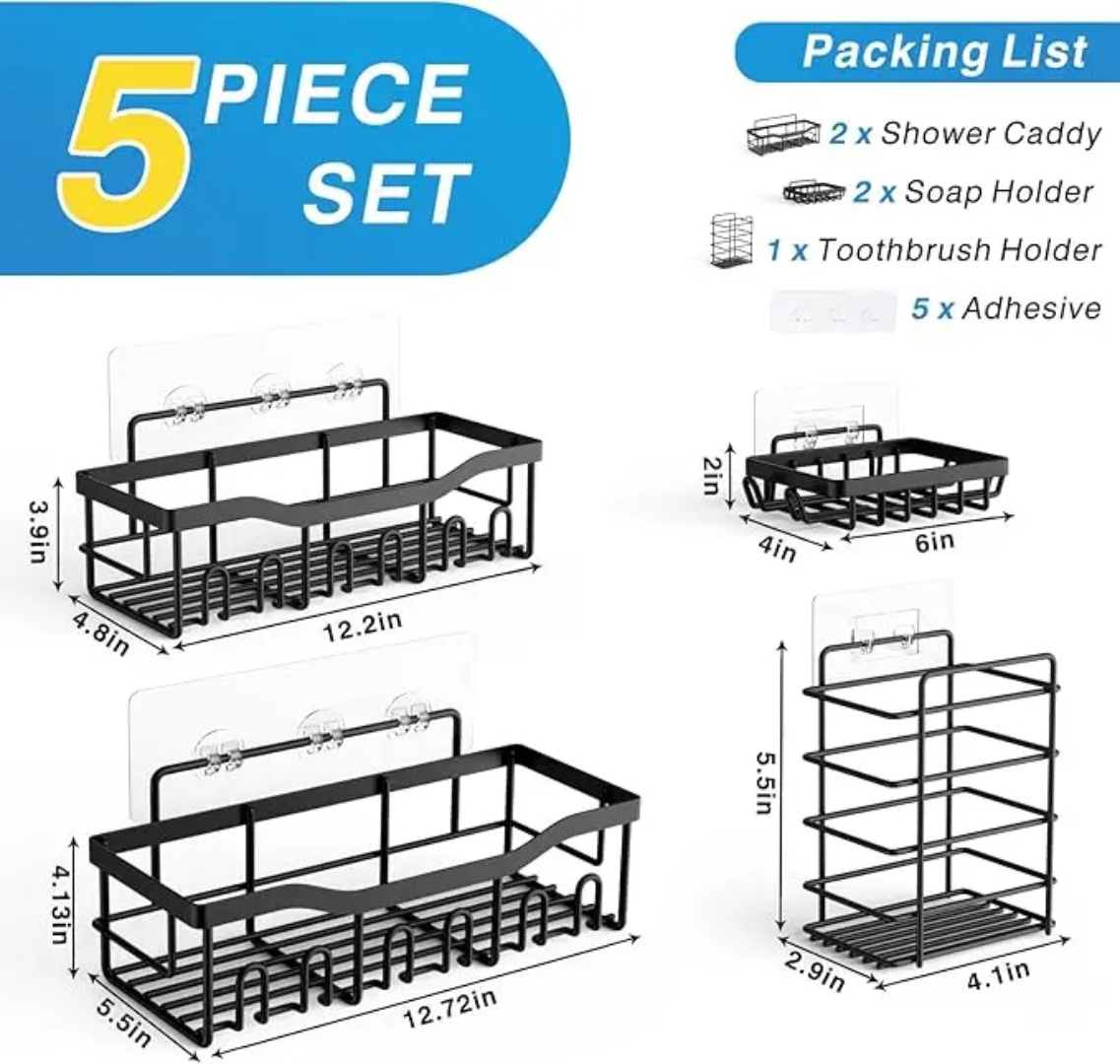 Étagères de Salle de Bain 5 pcs Murales – Rangement Angle Sans Perçage