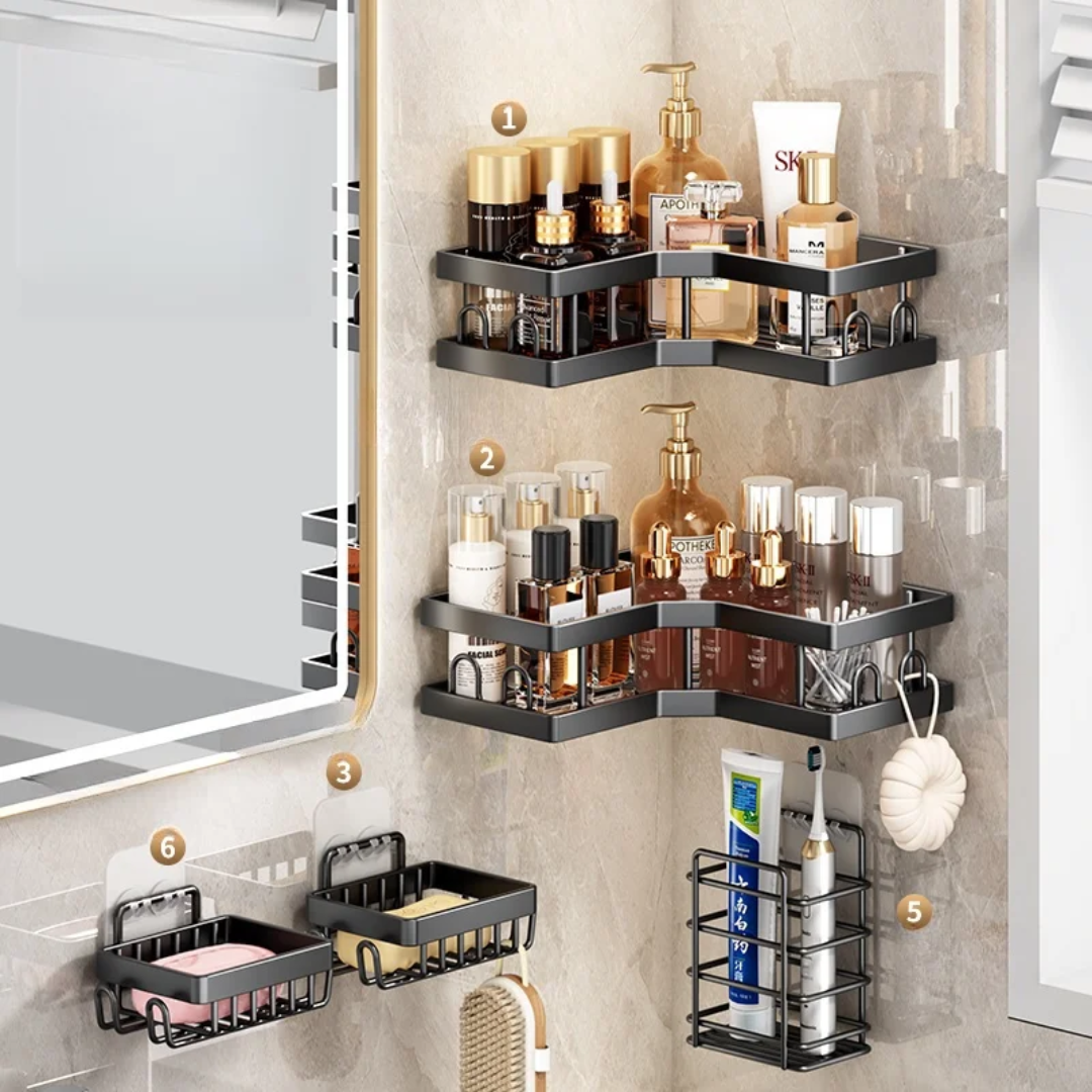 Étagères de Salle de Bain 5 pcs Murales – Rangement Angle Sans Perçage