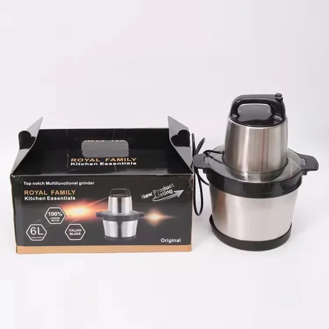 Hachoir Électrique 6L en Acier Inoxydable – 2 Vitesses Puissantes | Robot Multifonction Cuisine