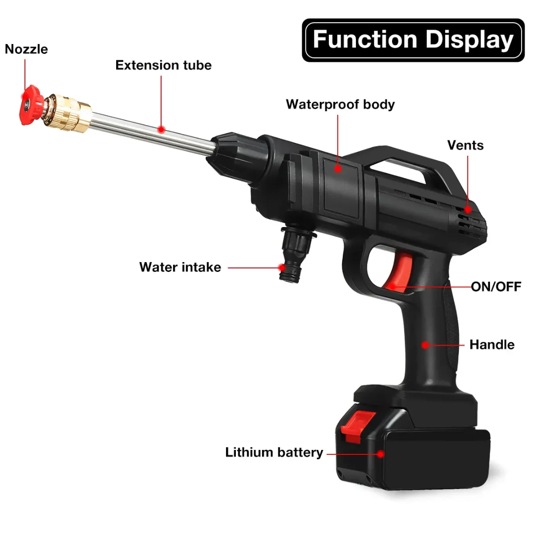 Pistolet lavage Haute Pression Portable Sans Fil – 2 Batteries Rechargeables