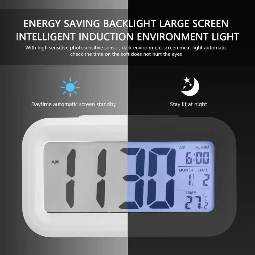Réveil numérique LCD intelligente avec rétroéclairage – Affichage de l’heure, date, alarme et température