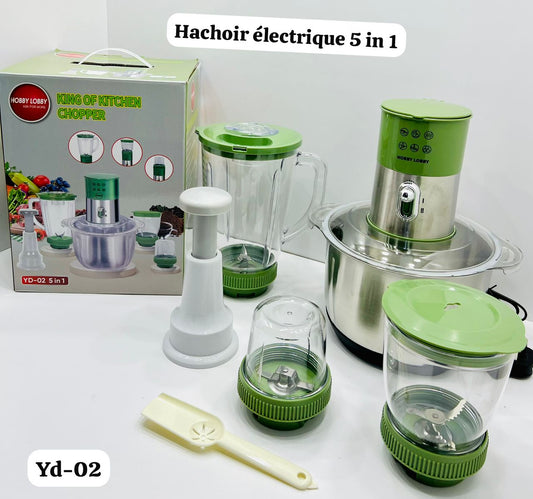 Hachoir Électrique 5L Multifonction 5 en 1 YD-02 – Mixeur, Blender et Broyeur de Cuisine