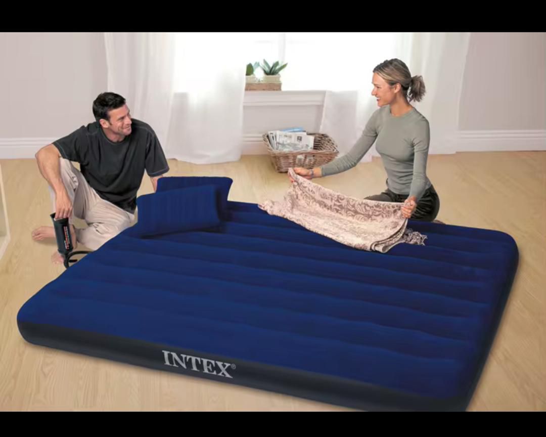 Matelas Gonflable 2 Places avec 2 Coussins + Pompe manuelle Intégrée