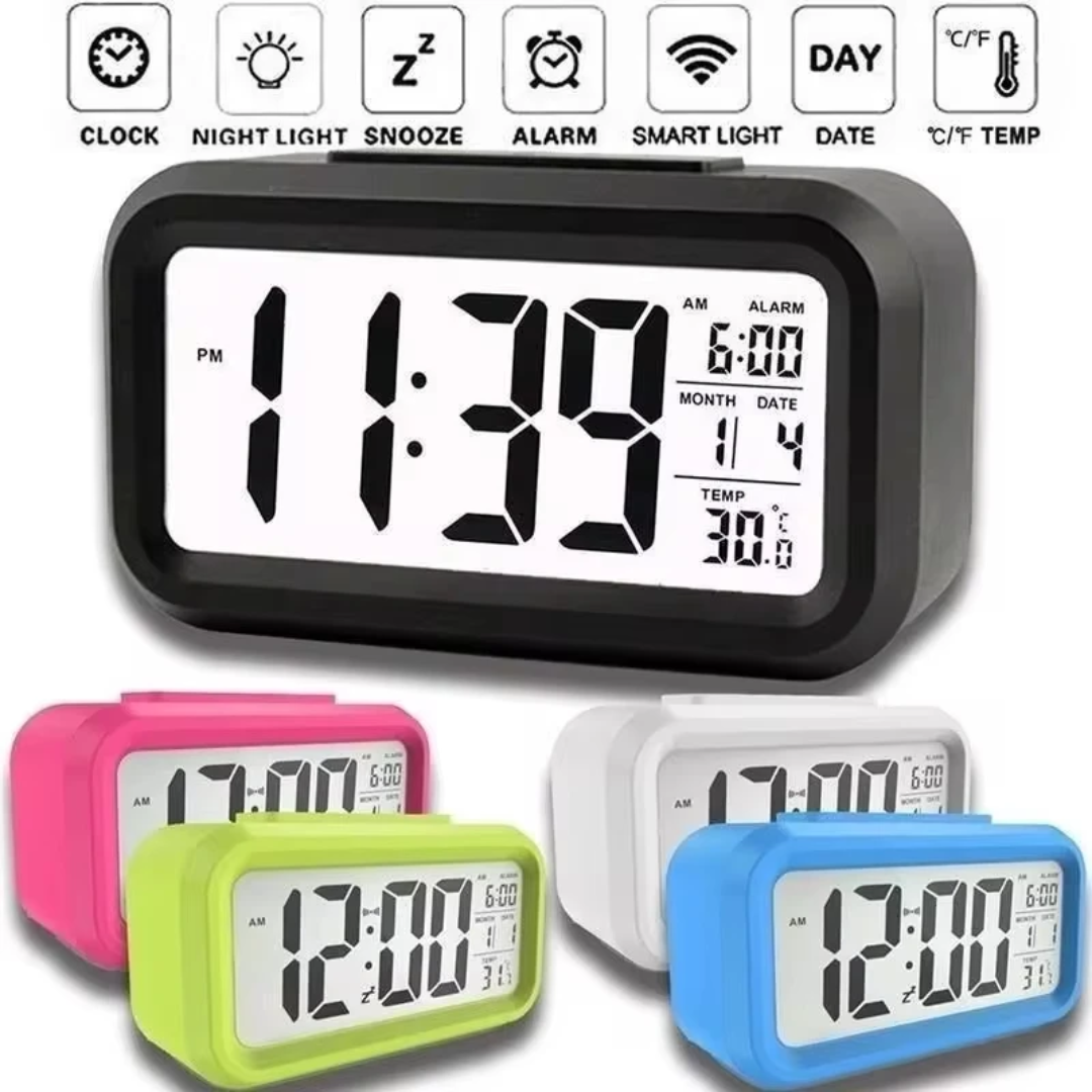 Réveil numérique LCD intelligente avec rétroéclairage – Affichage de l’heure, date, alarme et température