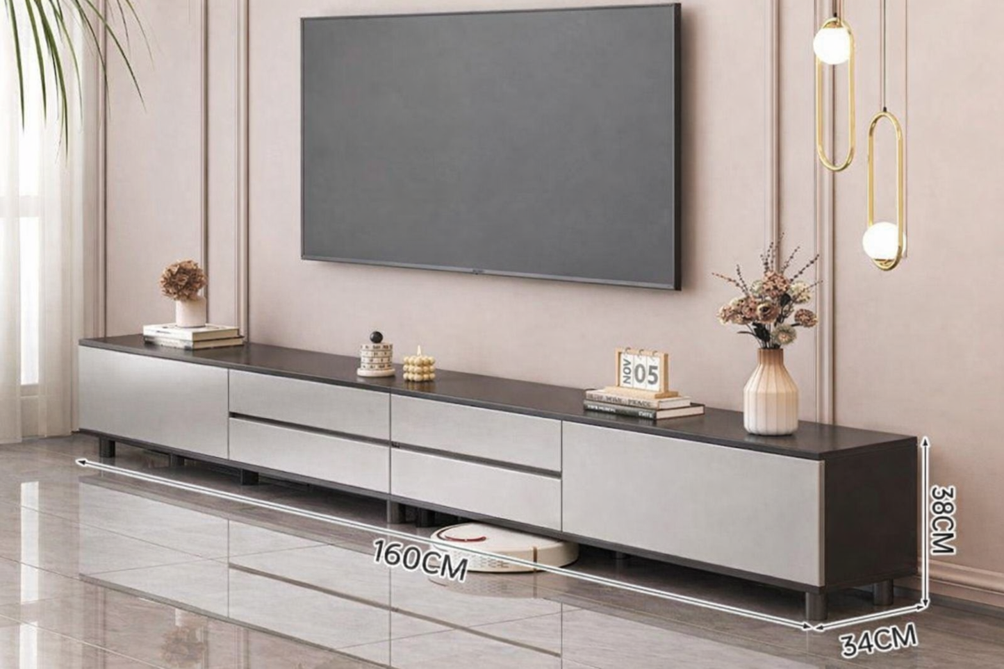 Meuble TV Moderne 160 cm – Design Bois Élégant avec Rangements Intégrés