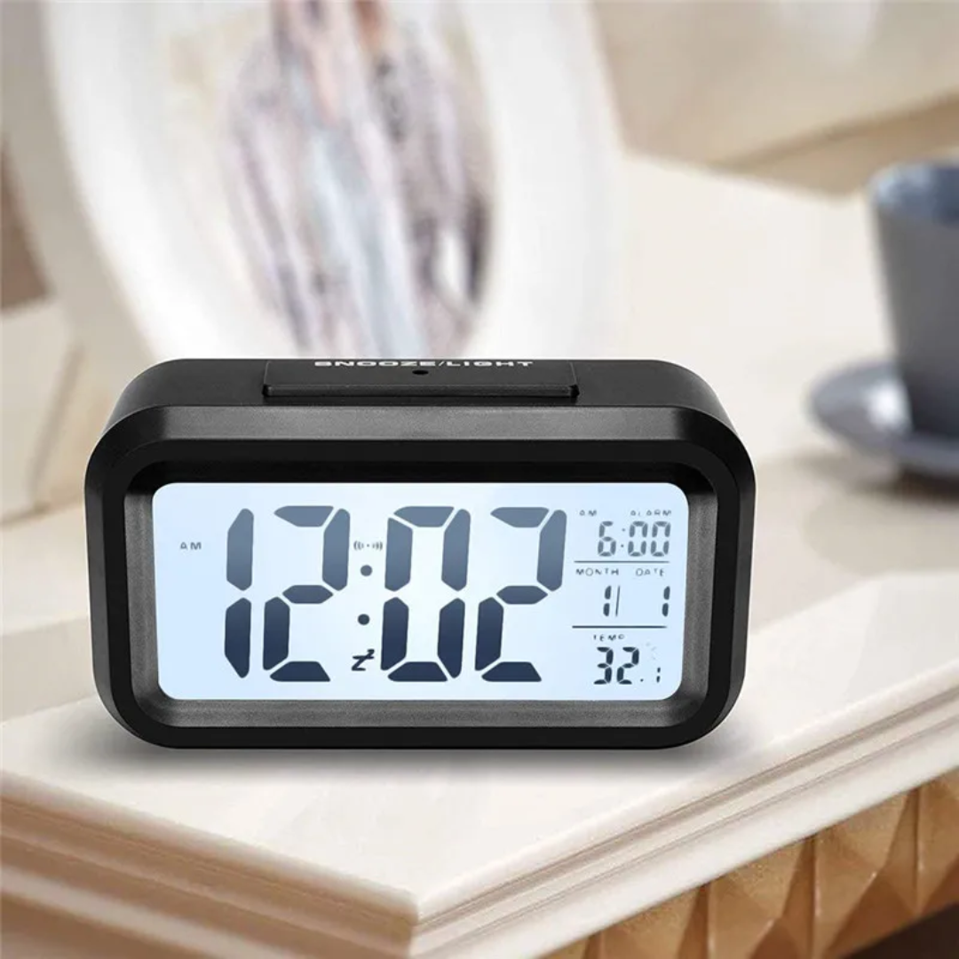 Réveil numérique LCD intelligente avec rétroéclairage – Affichage de l’heure, date, alarme et température