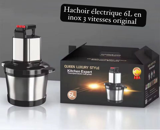 Hachoir Électrique 6L en Acier Inoxydable – 2 Vitesses Puissantes | Robot Multifonction Cuisine