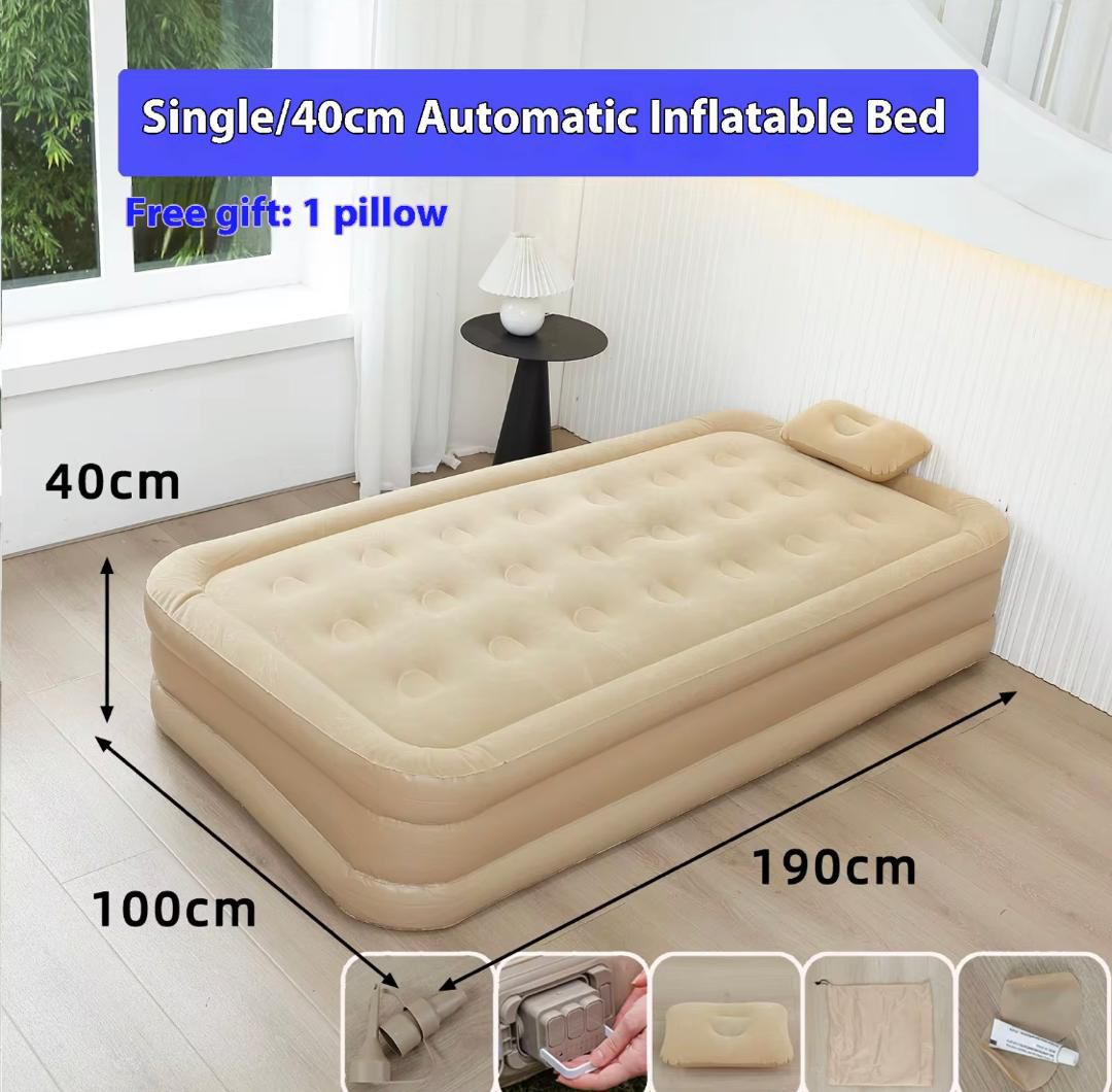 Matelas Gonflable Électrique 1 Place – Auto Gonflant Ultra Confort 190x100x40cm