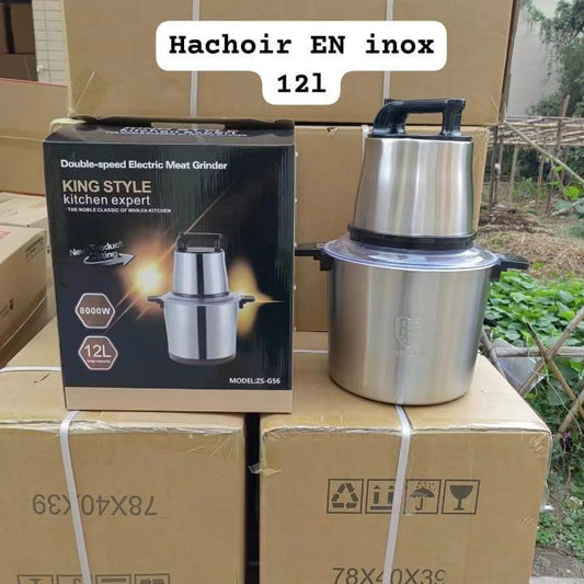🔪 Hachoir Électrique Inox 12L – Puissant & Ultra Rapide (3 Vitesses)