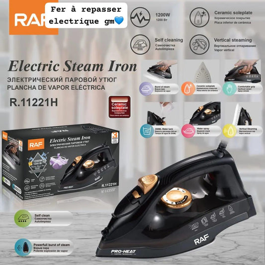 Fer à Repasser Électrique Vapeur 1200W RAF – Chauffe Rapide & Semelle Céramique