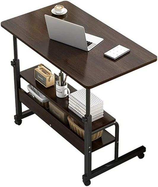 Table de Bureau Multifonction à Roulettes – Réglable avec Étagères de Rangement