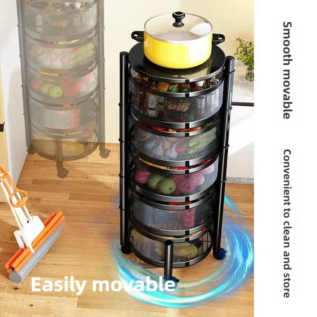 Étagère de Rangement Multifonction à Roulettes – Panier Rotatif Cuisine & Maison