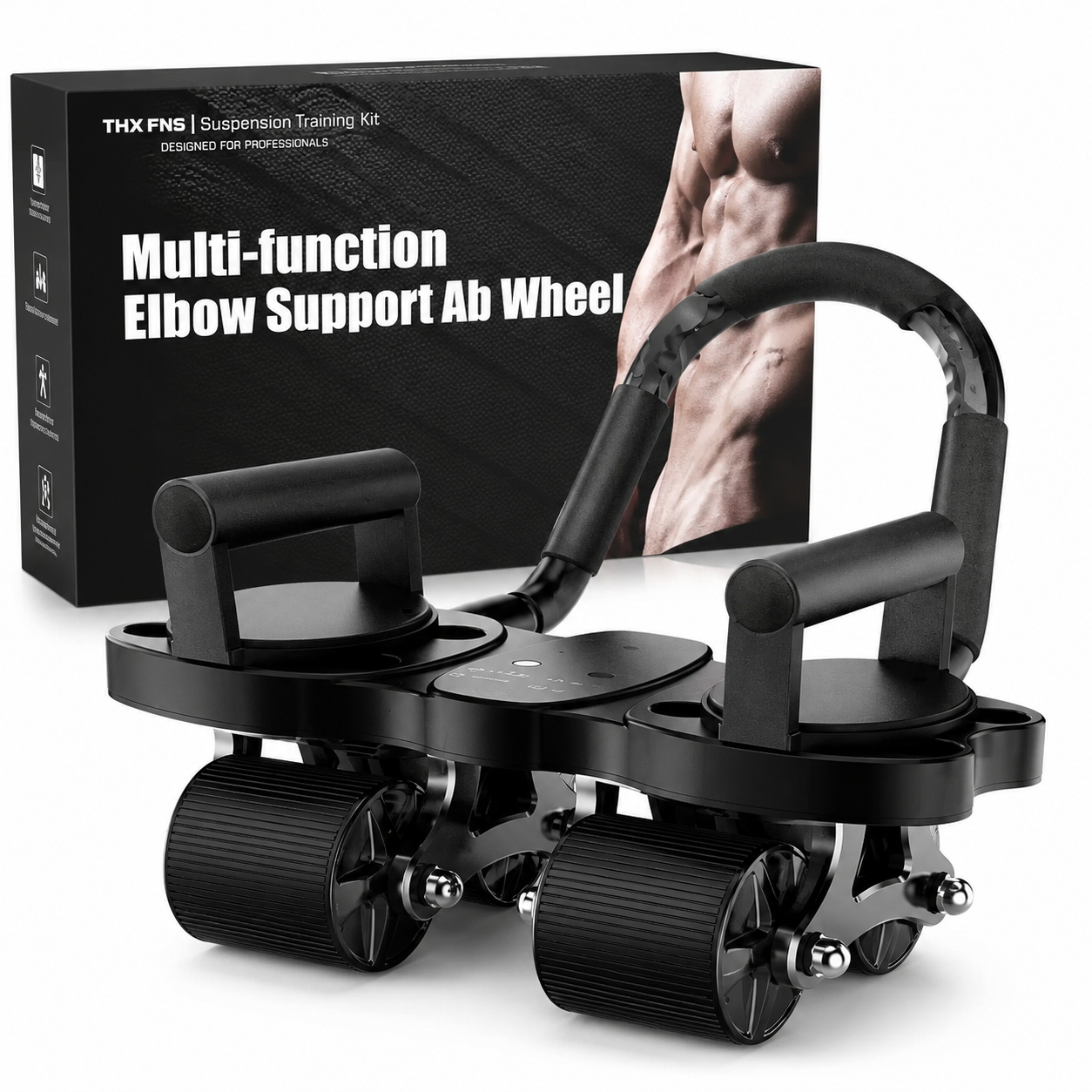 Roue Abdominale Multifonction 3-en-1 avec Support des Coudes – Roue Ab Wheel + Appuis Pompes + Renforcement Musculaire