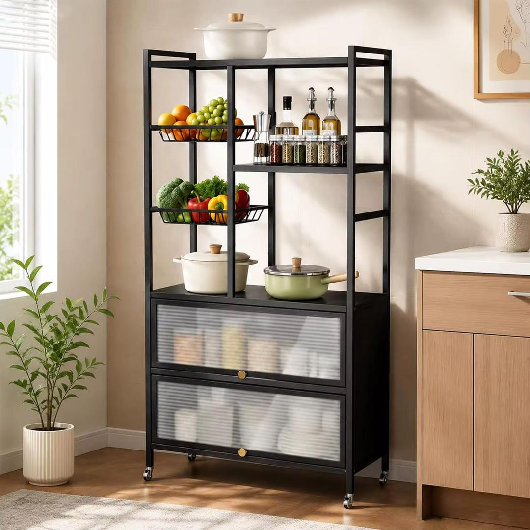 Étagère de Rangement Multifonction à 2 Tiroirs – Bibliothèque Métallique Moderne avec Roulettes pour Cuisine, Bureau, Salon et Chambre